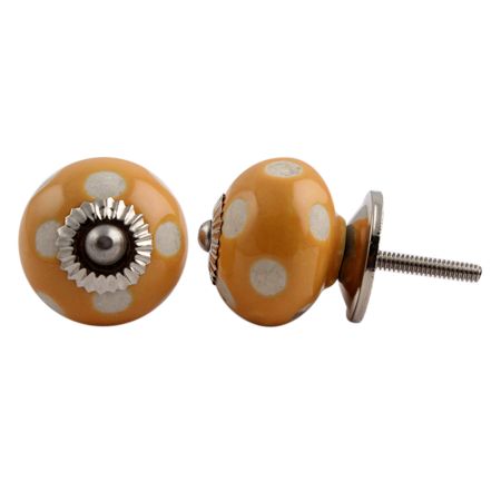 Mustard Polka Dot Ceramic Dresser Knob